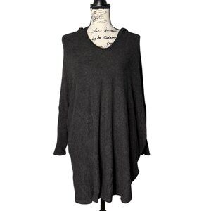 Eileen Fisher Women's Hooded Knit Sweater Tunic Poncho Italian Yarn Charcoal M/L